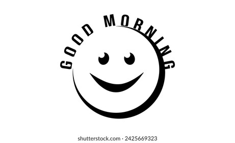 Good morning words and smile sign, black isolated silhouette