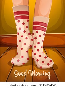 Good morning.Christmas white Socks.Socks with polka dots. Vector illustration