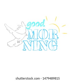 Good Morning.Nature scene with big sun ang flying pigeon.Have a nice day.