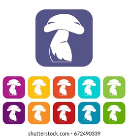 Good mushroom icons set vector illustration in flat style In colors red, blue, green and other