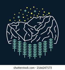 Good nature with mountains at night graphic illustration vector art t-shirt design