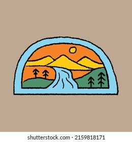 Good nature with river and mountains graphic illustration vector art t-shirt design