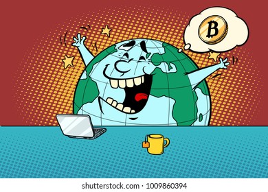 the good news about bitcoin. Comic book cartoon pop art retro drawing illustration