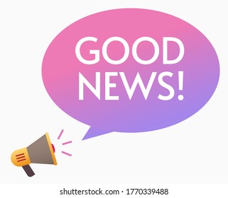 Good news announcement via happy megaphone loudspeaker bubble message vector illustration flat cartoon