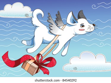 Good news, everyone! Magic flying dog with gift box