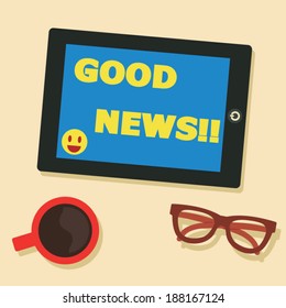good news headline on tablet