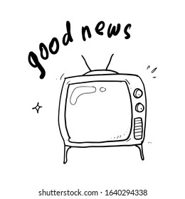 good news icon hand drawn, tv.