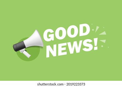 Good News Megaphone Banner In On Green Background. Vector Illustration.