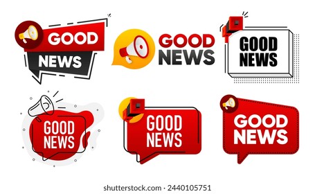 Good News. Megaphone label collection with text. Marketing and promotion. Vector Illustration.