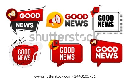 Good News. Megaphone label collection with text. Marketing and promotion. Vector Illustration.