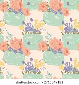 Buenas noticias patrón de Vector sin costuras de primavera. Letra impresa. Fondo de pantalla floral floreciente para textiles y telas. Regalo para la ilustración de la mamá.