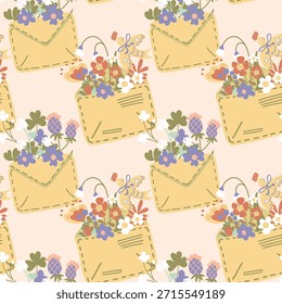 Buenas noticias patrón de Vector sin costuras de primavera. Letra impresa. Fondo de pantalla floral floreciente para textiles y telas. Regalo para la ilustración de la mamá.