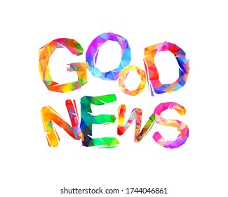 Buenas noticias. Palabras vectoriales de letras triangulares de colores