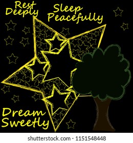 Good Night aweet Dreams.Night scene with stars and the tree.Nature.