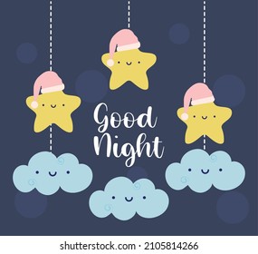 good night baby card with items