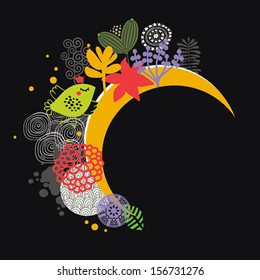 Good night banner. Vector illustration with birds and flowers.