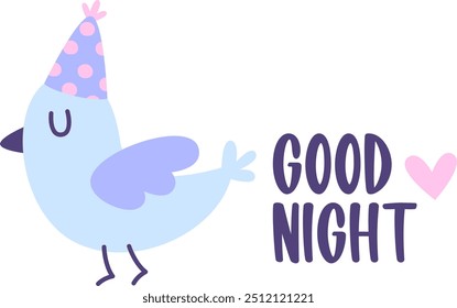 Good Night Bird With Inscription Vector Illustration