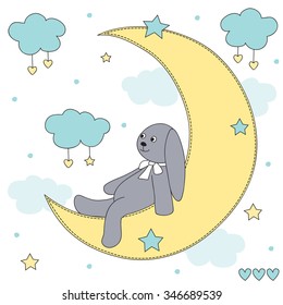 good night bunny on the moon vector illustration