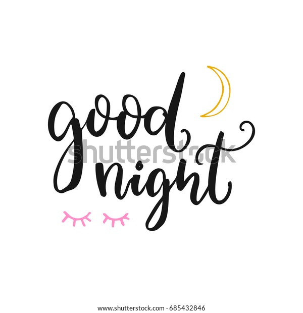 Good Night Card Brush Lettering Moon Stock Vector (Royalty Free) 685432846