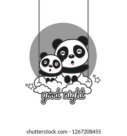Good night card with cute Panda on the cloud vector illustration.