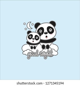 Good night card with cute Panda on the cloud vector illustration.