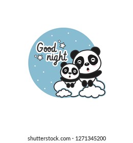 Good night card with cute Panda on the cloud vector illustration.