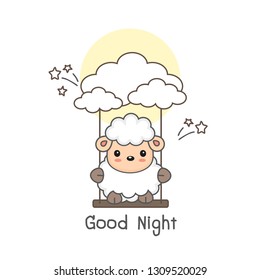 Good night card. Little sheep swing in the sky.
