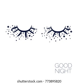 Good Night with closed eyes on white background. Vector illustration EPS 8. 