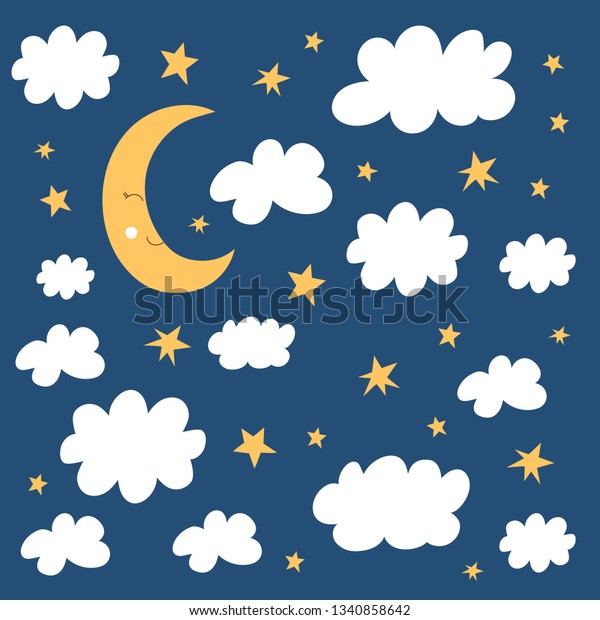 Good Night Concept Half Moon Clouds Stock Vector Royalty Free 1340858642 Shutterstock