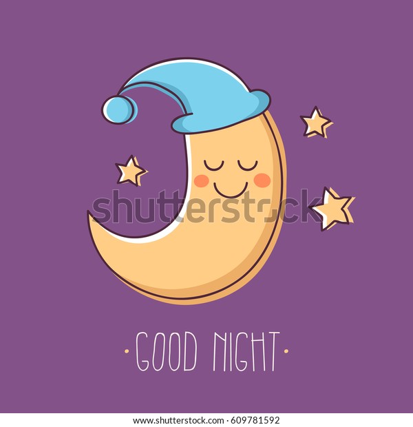 Good Night Cute Sleeping Moon Stars Stock Vector (Royalty Free) 609781592