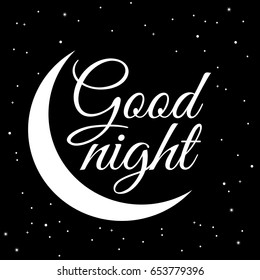 Good night design with moon and stars black and white