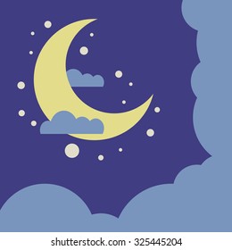 Good Night digital design. Moon and stars in the clouds. Vector background with evening sky