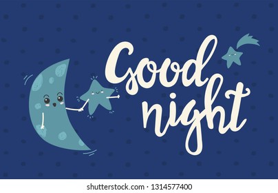 Good Night. Draw seamless pattern background with sky, emotion, stars, moon, luna and text, many details. Can use for printing, website, presentation element, textile. Vector illustration.