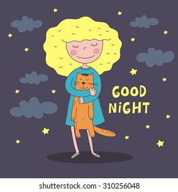 good night funny card vector design