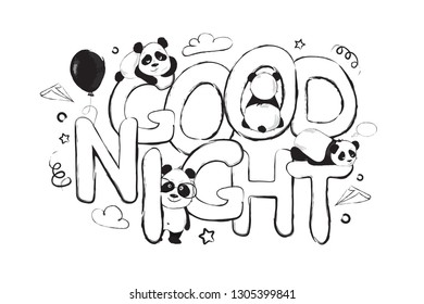 Good Night greeting card design with cute panda bear and quote 