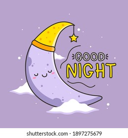 good night greetings with cute moon