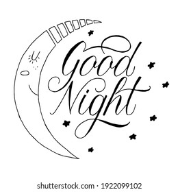 Good Night hand drawn lettering vector brush calligraphy card