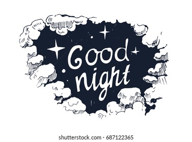 Good night. Hand drawn lettering. Vector illustration isolated on white background