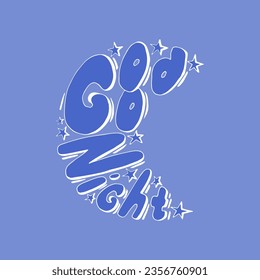 Good Night. Hand drawn typography poster, hand lettered and stars calligraphy design. Vector illustration