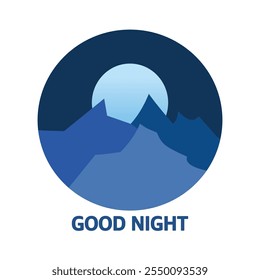 good night icon image with mountains in vector format