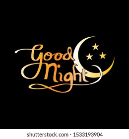 Good night illustration and moon and star with black backround