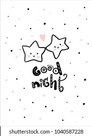 Good night inscription, nuresery art. Cute little star