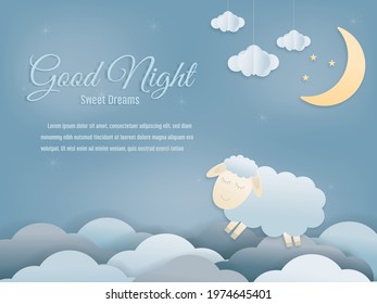 Good night isolated elements for your design sweet dreams sheep paper cut and papercraft style. vector illustration