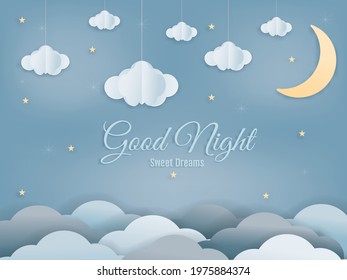 Good night isolated elements for your design sweet dreams background paper cut and papercraft style. vector illustration