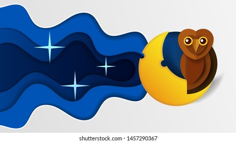 Good Night Landscape Vector Illustration In Paper Style