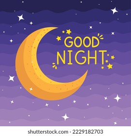good night lettering with moon