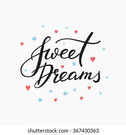Good night lettering. Motivational quote. Sweet cute inspiration typography. Calligraphy postcard poster graphic design lettering element. Hand written sign. Stars decoration element. Sweet dreams