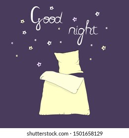 Good night lettering. Postcard template. Wishes. Sleep time card