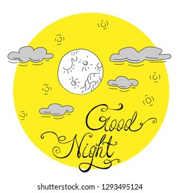 Good Night lettering and night sky vector illustration
