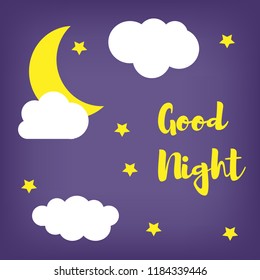 Good night. Moon and clouds on a blue background